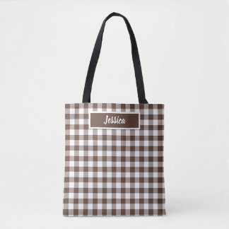 Chocolate Brown Plaid Gingham Retro Color Tygkasse