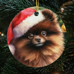 Chocolate Brown Pommern Watercolor jul Julgransprydnad Keramik<br><div class="desc">Cute Watercolor Chocolate Pommern jul Ornament med vintage och Julgran i bakgrunden. Perfekten till pommern älskare som äger en chokladbrun pom.</div>