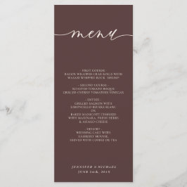 Chocolate Brown Simple Script Wedding Dinner Meny