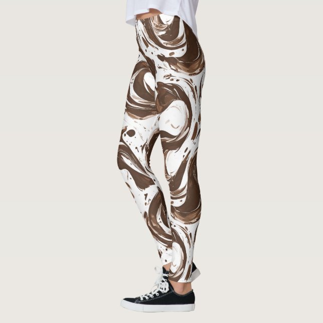 Chocolate Brown White Candy Swirls Leggings (Vänster)
