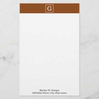Chocolate Brown White Framed Monogram Brevpapper