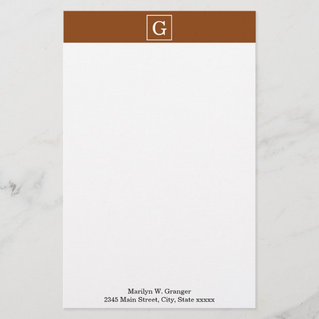 Chocolate Brown White Framed Monogram Brevpapper (Framsida)