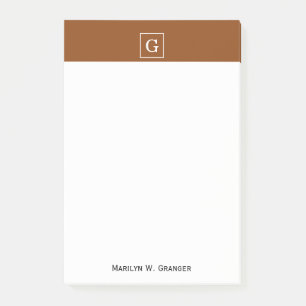 Chocolate Brown White Framed Monogram Post-it Block