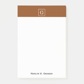 Chocolate Brown White Framed Monogram Post-it Block
