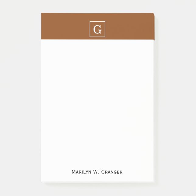 Chocolate Brown White Framed Monogram Post-it Block (Framsida)