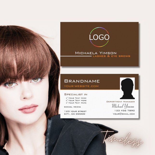 Chocolate Brown White med Logotyp och Photo Elegan Visitkort (Skapare uppladdad)