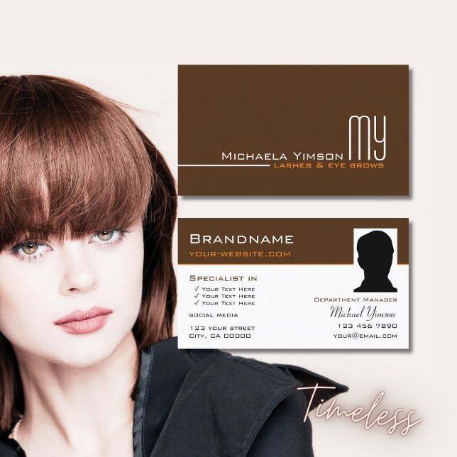 Chocolate Brown White med Monogram och Photo Visitkort (Skapare uppladdad)