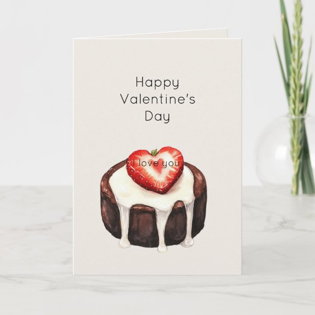 Chocolate Brownie Strawberry Heart Valentine's Day Kort (Framsida)