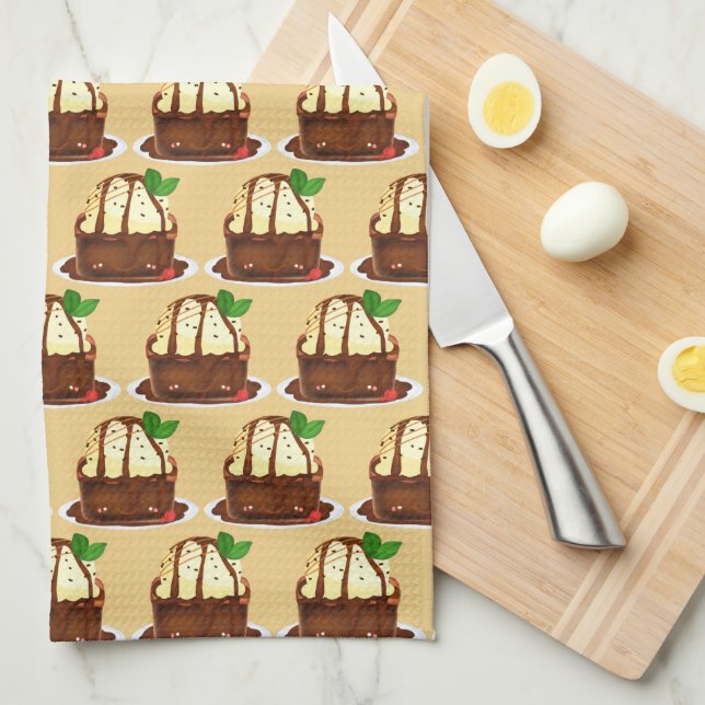 Chocolate Brownie With Vanilla Ice Cream Kökshandduk (Vikt i Fjärdedel)