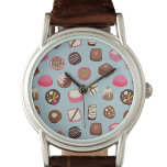 Chocolate Candy Confectionery Armbandsur<br><div class="desc">Mjuk choklad och godiskonfektyrer mönster på en anka-äggblå bakgrund,  fullt av sötsaker och frestelser! Men den här har inga kalorier.</div>