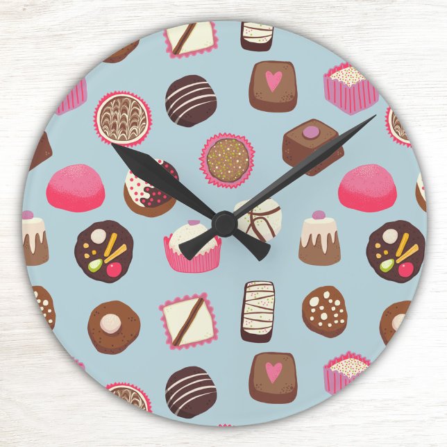 Chocolate Candy Confectionery Rund Klocka (Chocolates and candies fun wall clock)