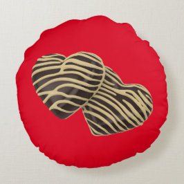 Chocolate candy-hjärtan brun röd romantisk kärlek rund kudde