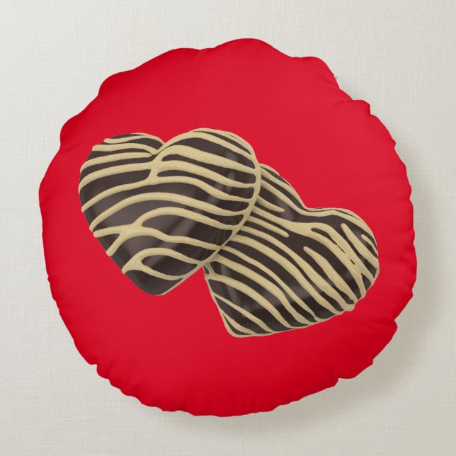Chocolate candy-hjärtan brun röd romantisk kärlek rund kudde (Baksidan)