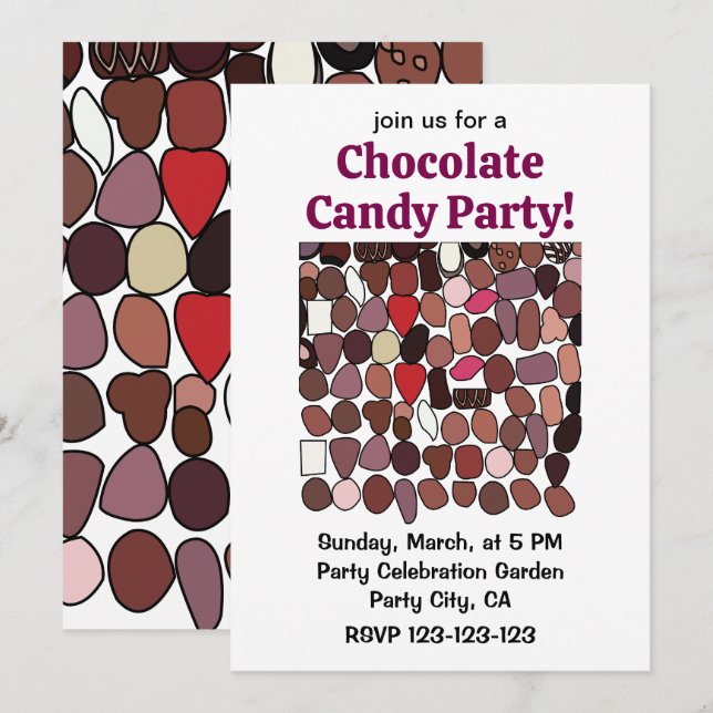 Chocolate Candy Konfetionery Firande Party Inbjudningar (Fram/baksida)
