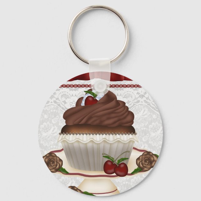 Chocolate Cherry Cupkaka Keychain Nyckelring (Framsida)