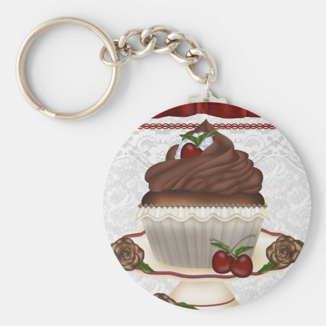 Chocolate Cherry Cupkaka Keychain Nyckelring (Framsidan)