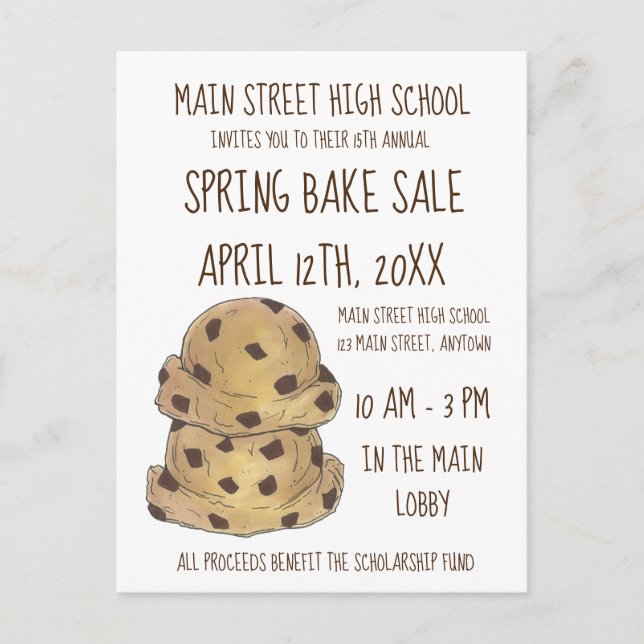 Chocolate Chip Cookie Dough Bake Sale Cookies Inbjudan Vykort (Framsida)