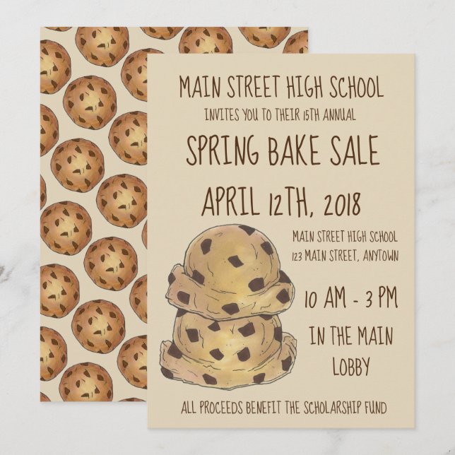 Chocolate Chip Cookie Dough Bake Sale Cookies Inbjudningar (Fram/baksida)