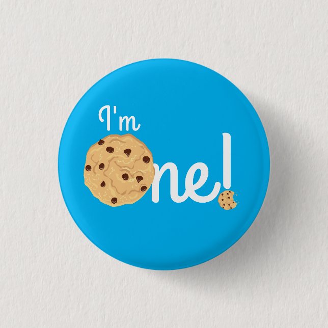 Chocolate Chip Cookie Kids 1st Birthday Party Blue Knapp (Framsida)