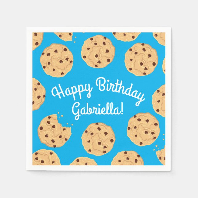 Chocolate Chip Cookie Kids 1st Birthday Party Blue Pappersservett (Framsidan)