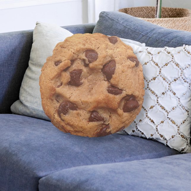 Chocolate Chip Cookie-Novelty Rund Kudde (Novelty fun chocolate chip cookie throw pillow from Ricaso. Round pillow in a cookie food design)