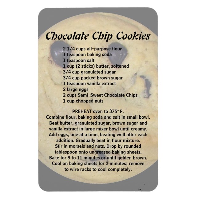 Chocolate Chip Cookie Recipe Magnet (Vertikal)