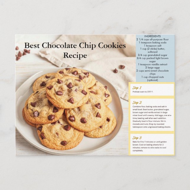 Chocolate Chip Cookie Recipe Postcard Vykort (Framsida)