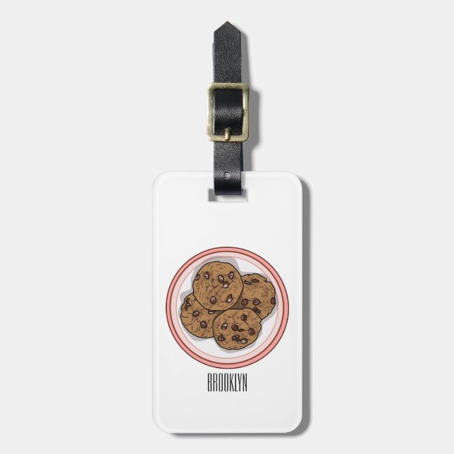 Chocolate chip cookie tecknad illustration bagagebricka (Vertikal Framsida)