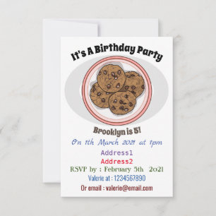 Chocolate chip cookie tecknad illustration inbjudningar