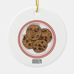Chocolate chip cookie tecknad illustration julgransprydnad keramik