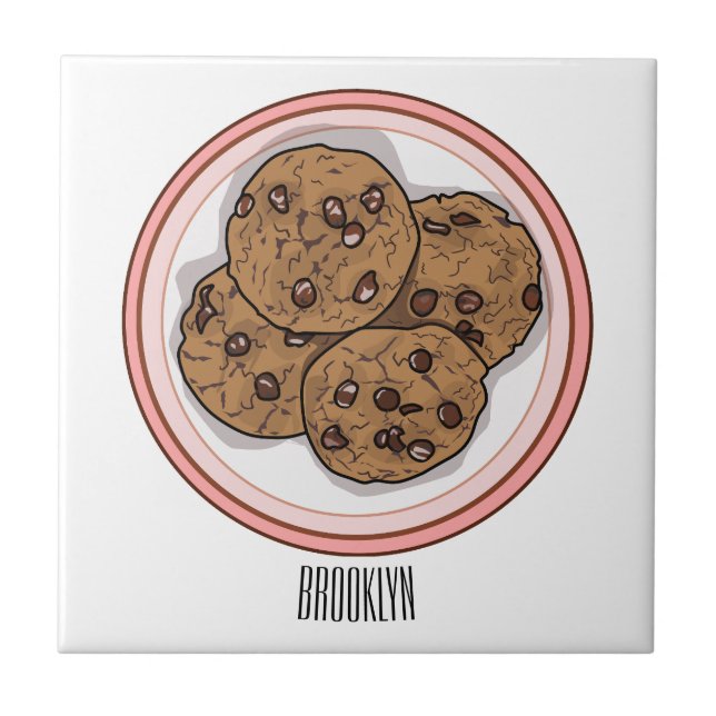 Chocolate chip cookie tecknad illustration kakelplatta (Framsidan)