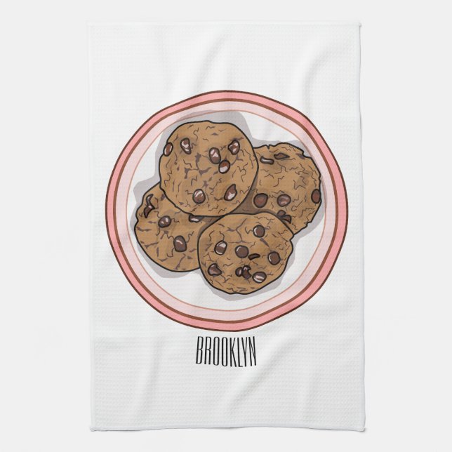 Chocolate chip cookie tecknad illustration kökshandduk (Vertikal)