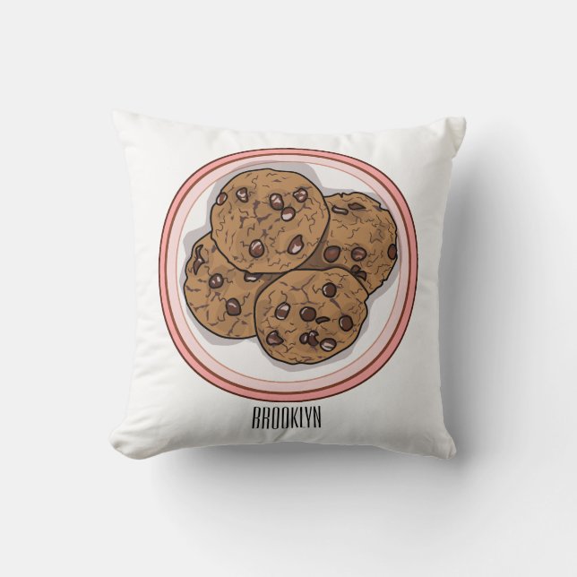 Chocolate chip cookie tecknad illustration kudde (Framsida)