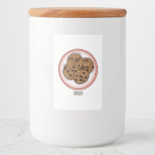 Chocolate chip cookie tecknad illustration mat etikett