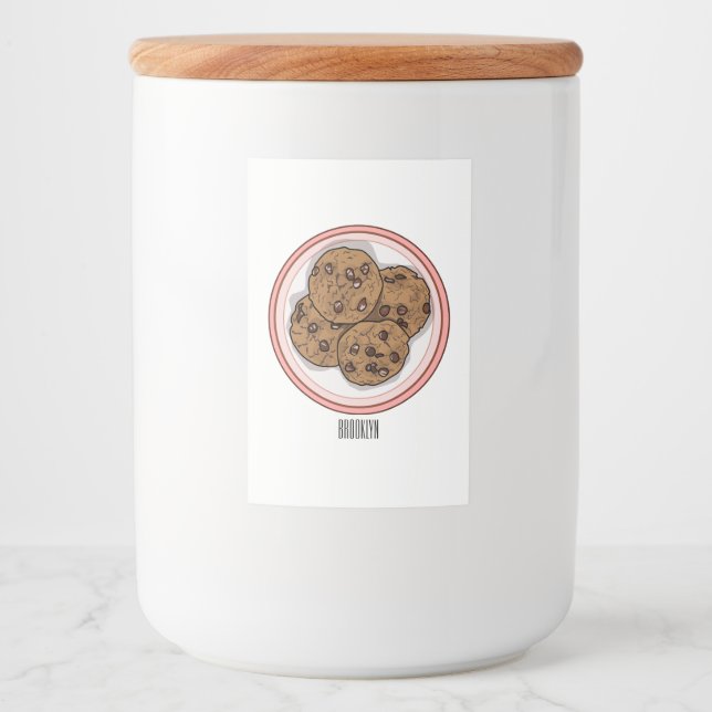 Chocolate chip cookie tecknad illustration mat etikett (Framsida)
