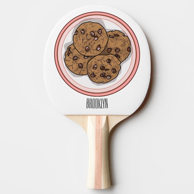 Chocolate chip cookie tecknad illustration pingisracket (Baksidan)