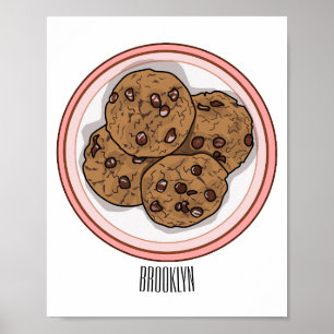 Chocolate chip cookie tecknad illustration poster
