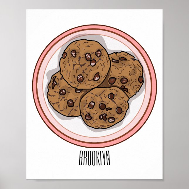Chocolate chip cookie tecknad illustration poster (Framsidan)