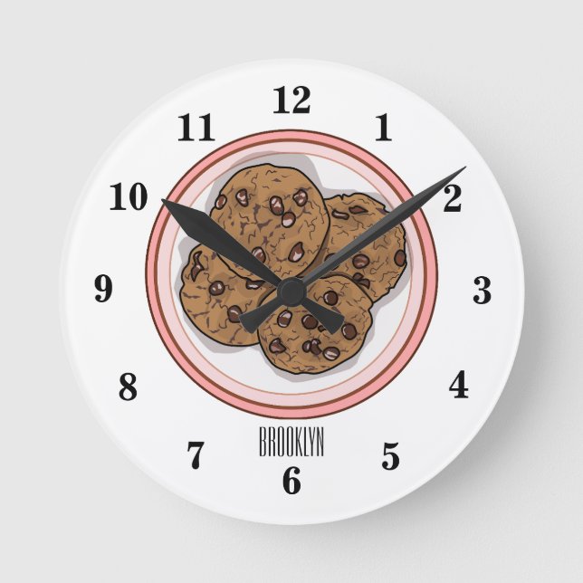 Chocolate chip cookie tecknad illustration rund klocka (Framsida)
