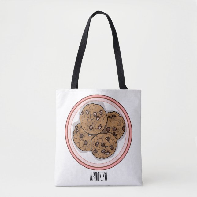 Chocolate chip cookie tecknad illustration tygkasse (Framsida)
