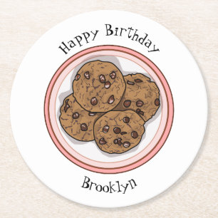 Chocolate chip cookie tecknad illustration underlägg papper rund