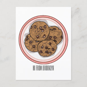 Chocolate chip cookie tecknad illustration vykort
