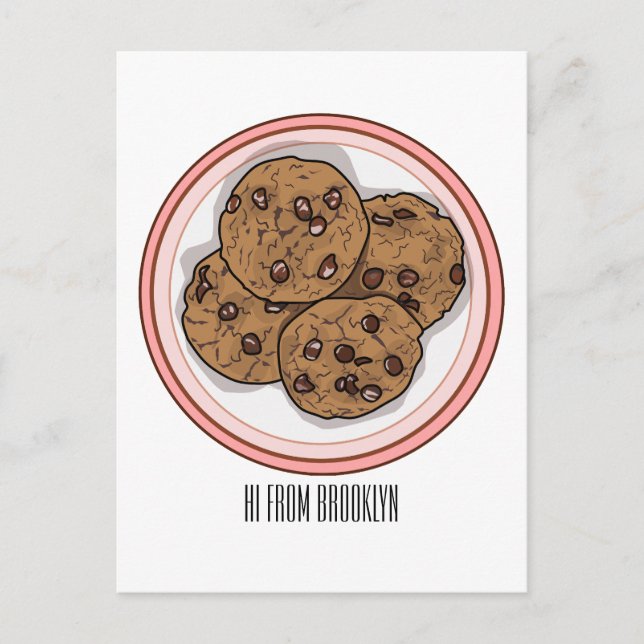 Chocolate chip cookie tecknad illustration vykort (Framsida)