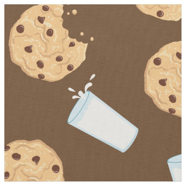 Chocolate Chip Cookies och Mjölk Cute Kids Tyg (Närbild)