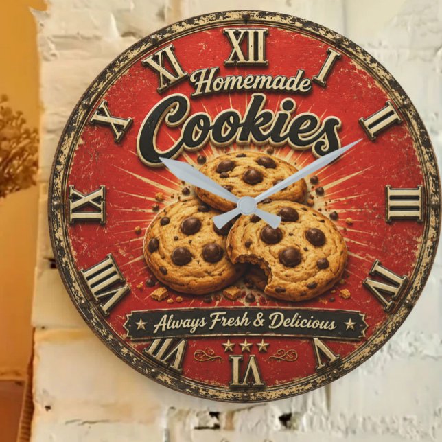 Chocolate Chip Cookies Rustic Baking Gift Stor Klocka (Skapare uppladdad)