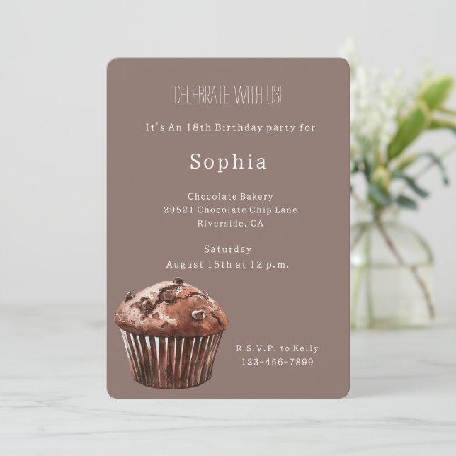 Chocolate Chip Muffin Cupcake Birthday Inbjudningar (Stående Fram)