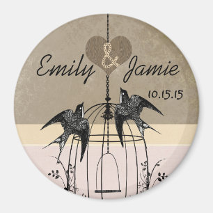 Chocolate & Coral Bird Cage Bröllop Magnet