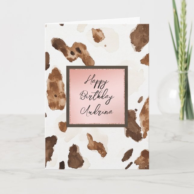 Chocolate Cream Animal Print Rose Blush Birthday Kort (Framsida)