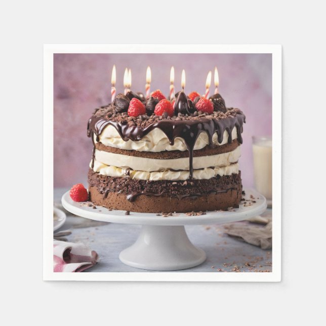 Chocolate Cream Birthday Cake with Strawbär Pappersservett (Framsidan)