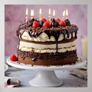 Chocolate Cream Birthday Cake with Strawbär Poster